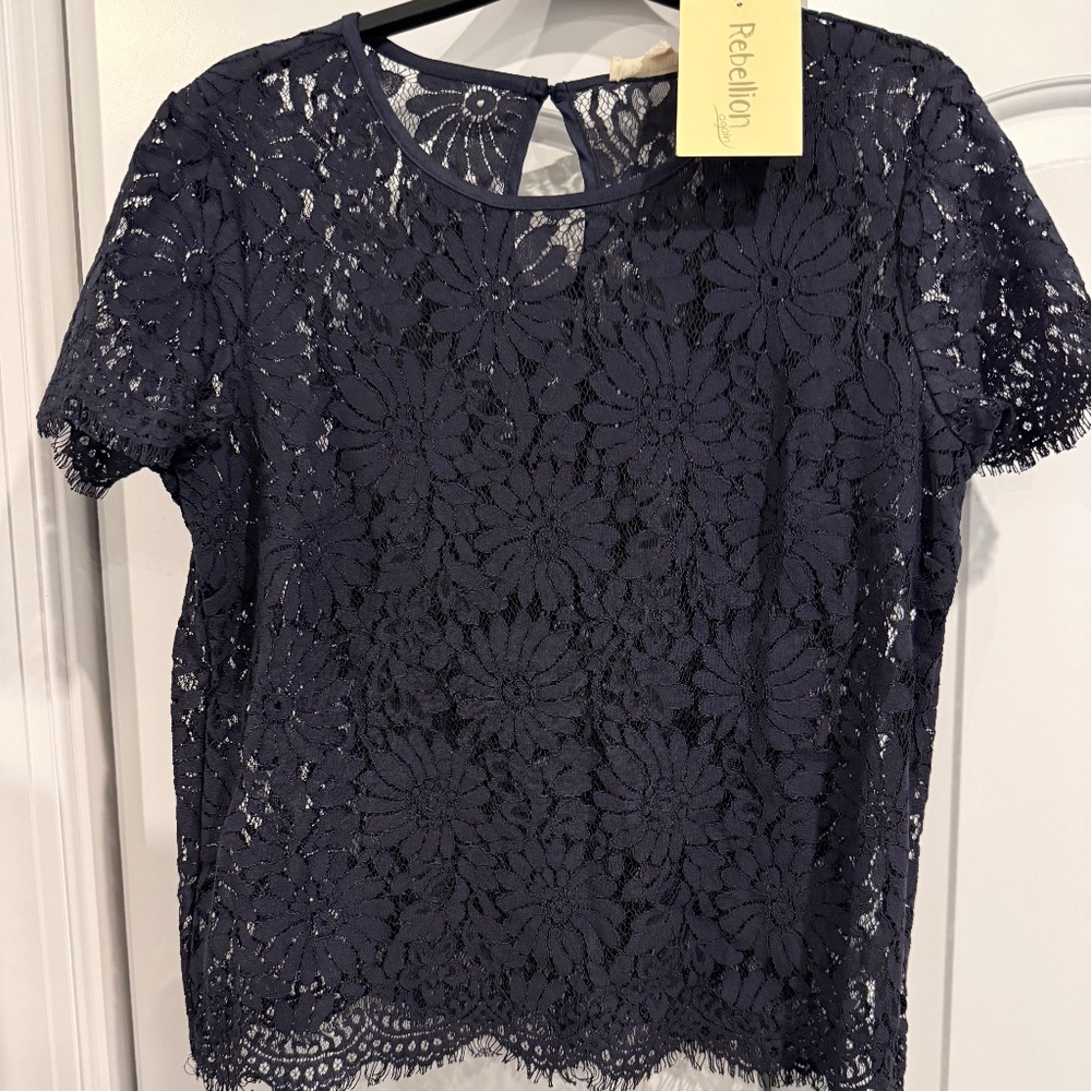 NWT Navy Lace Top